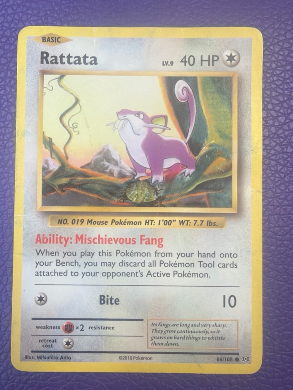 Pokemon Rattata Trading Card - Purple, Yellow, White